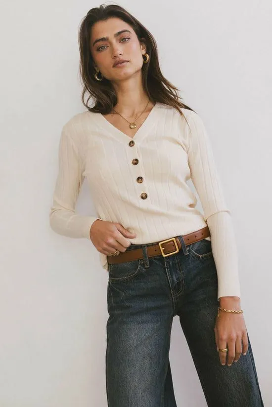 Bohme Ribbed Button Front Top In Ivory Ivory Women Tees and Tanks