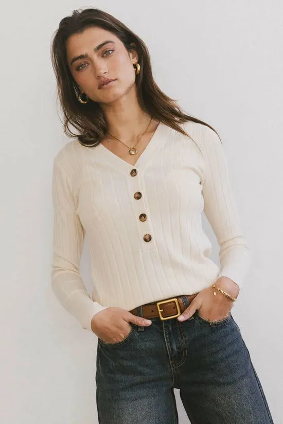 Bohme Ribbed Button Front Top In Ivory Ivory Women Tees and Tanks