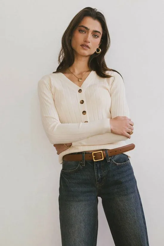 Bohme Ribbed Button Front Top In Ivory Ivory Women Tees and Tanks