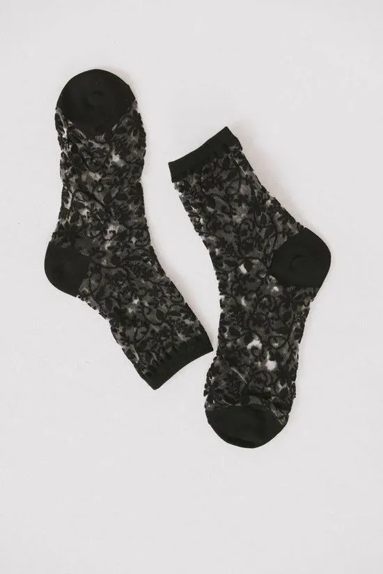 Bohme Semi Sheer Floral Socks In Black Black Women Socks