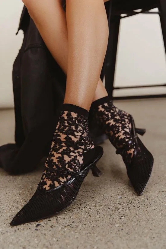 Bohme Semi Sheer Floral Socks In Black Black Women Socks Bohme Semi Sheer Floral Socks In Black Black Women Socks