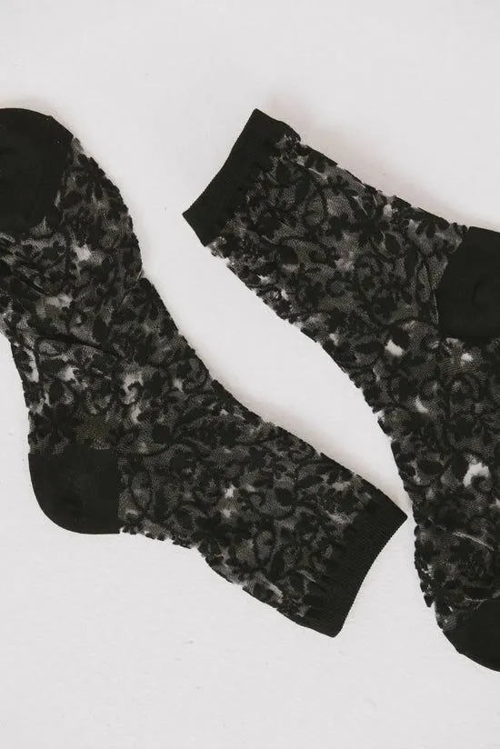 Bohme Semi Sheer Floral Socks In Black Black Women Socks Bohme Semi Sheer Floral Socks In Black Black Women Socks