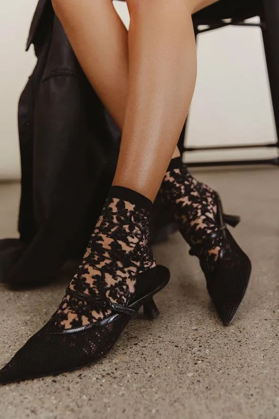 Bohme Semi Sheer Floral Socks In Black Black Women Socks Bohme Semi Sheer Floral Socks In Black Black Women Socks