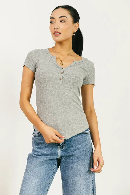 Bohme Serena Henley Top In Grey Grey Women Tees and Tanks