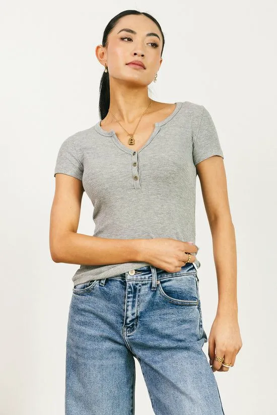 Bohme Serena Henley Top In Grey Grey Women Tees and Tanks