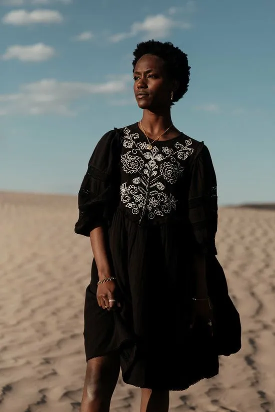 Bohme Serendipity Embroidered Midi Dress In Black Black Women Dresses