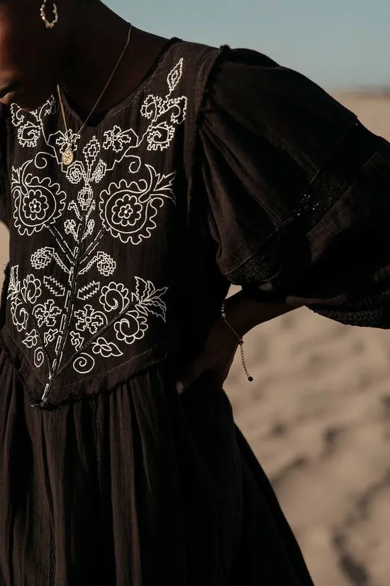 Bohme Serendipity Embroidered Midi Dress In Black Black Women Dresses