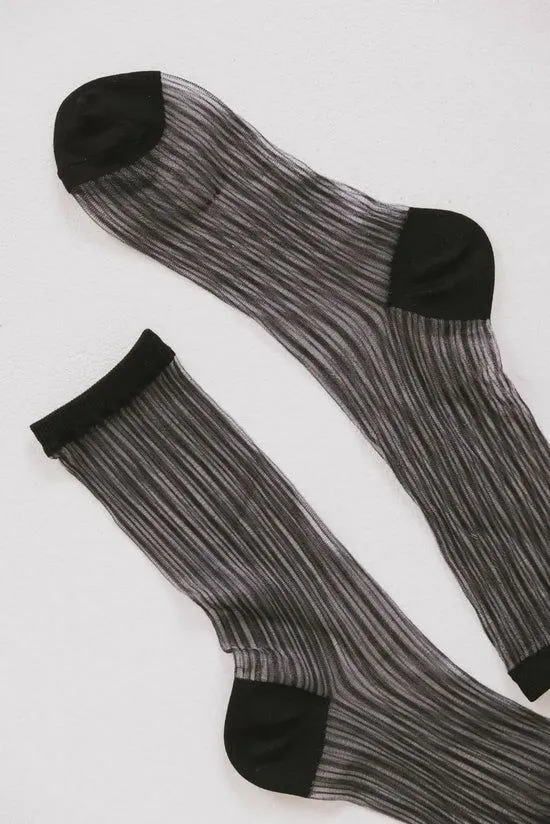 Bohme Sheer Striped Socks In Black Black Women Socks