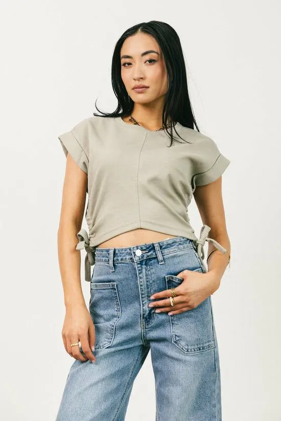 Bohme Sidney Ruched Top In Olive Olive Women Tees and Tanks
