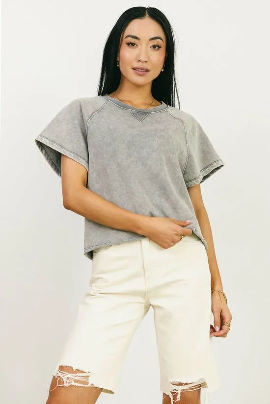 Bohme Sierra Cap Sleeve Top In Grey Grey Women Tees and Tanks