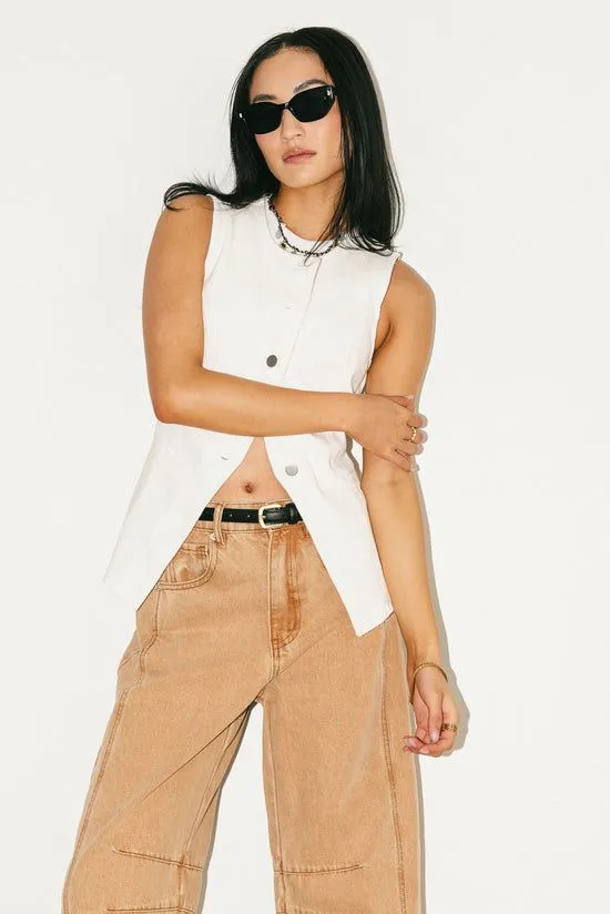 Bohme Stella Denim Vest White Women Vests