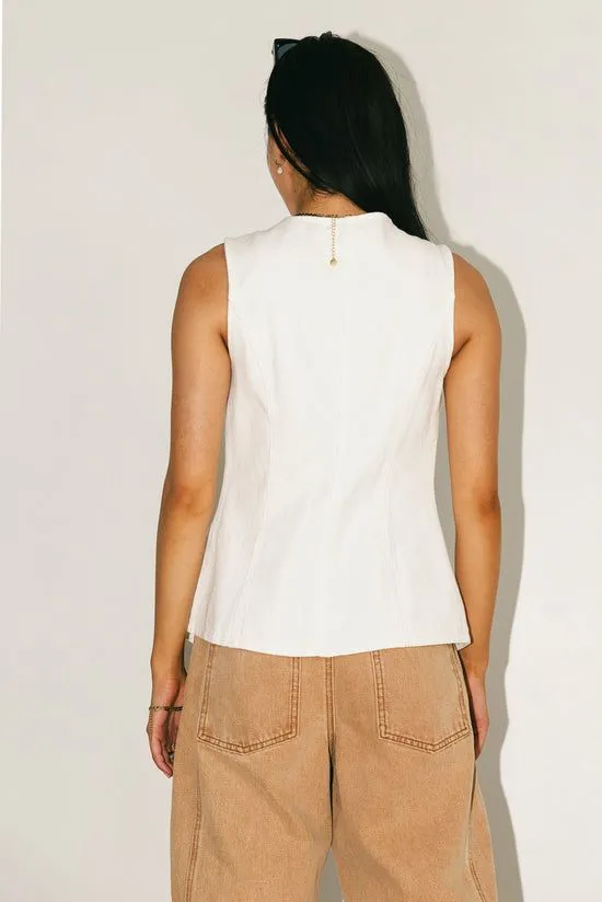 Bohme Stella Denim Vest White Women Vests
