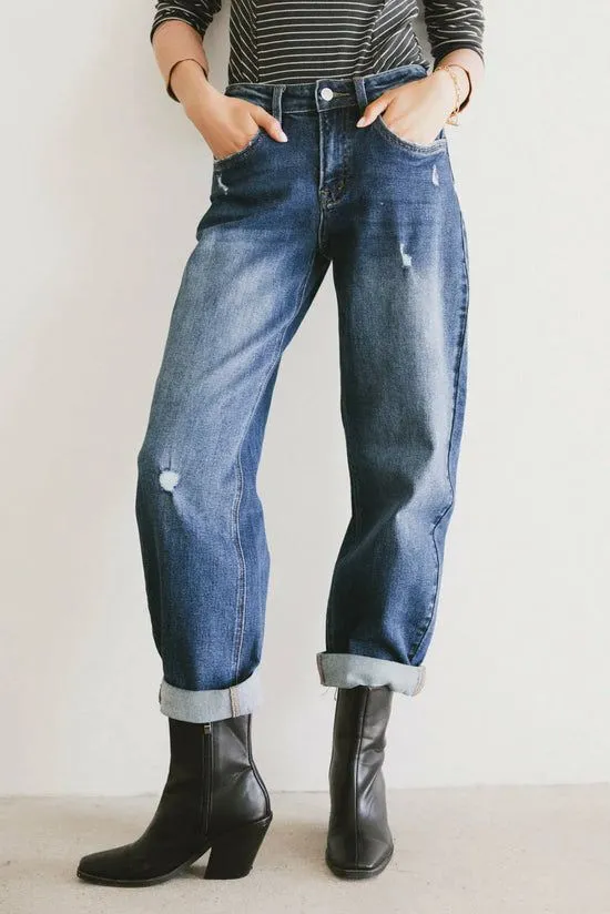 Bohme Tara Cuffed Barrel Jeans Dark Wash Women All Bottoms