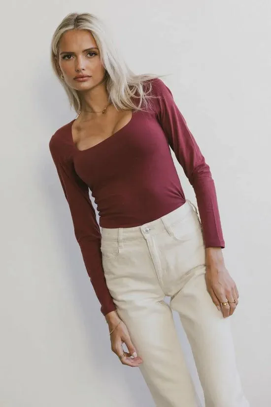 Bohme Tatiana Scoop Neck Top In Burgundy Burgundy Women Tees and Tanks