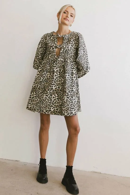 Bohme Tyler Peplum Mini Dress In Leopard Leopard Women Dresses