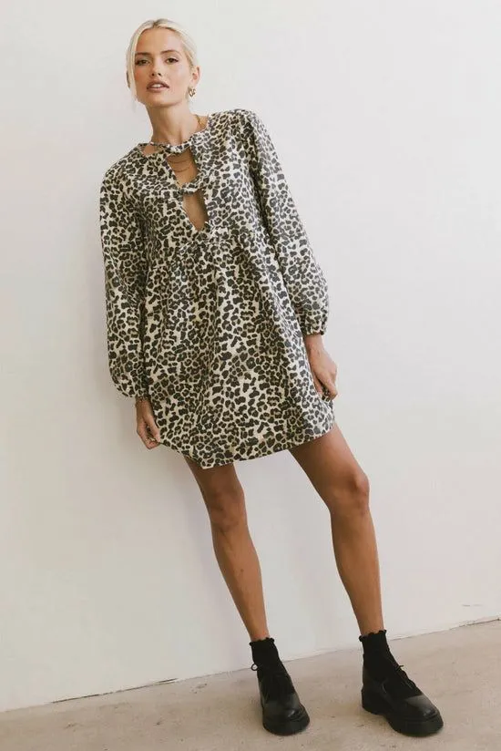 Bohme Tyler Peplum Mini Dress In Leopard Leopard Women Dresses