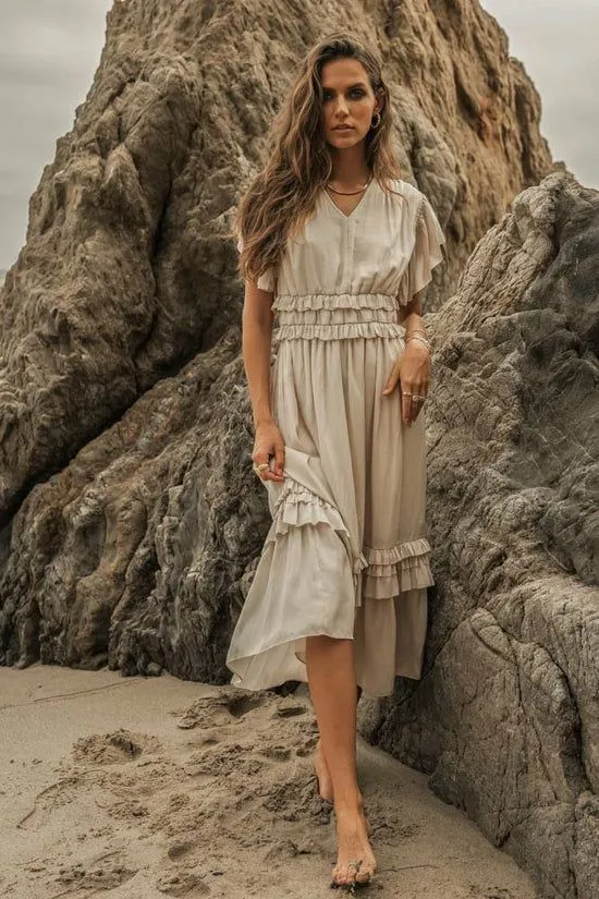 Bohme Willa Ruffle Dress In Ivory Ivory Women Dresses