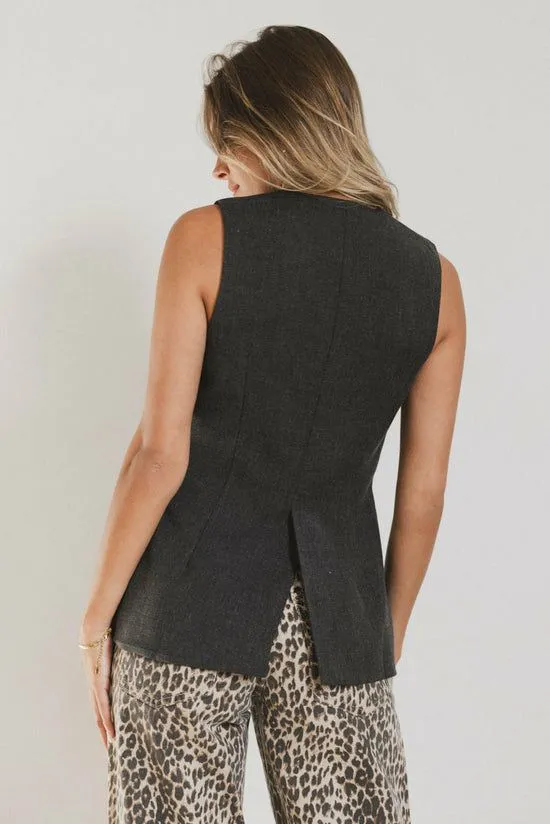 Bohme Yara Tweed Vest Charcoal Women Vests