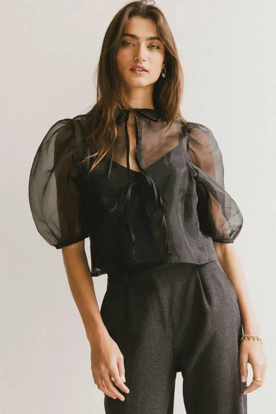 Bohme Zuri Sheer Tie Blouse In Black Black Women Blouses
