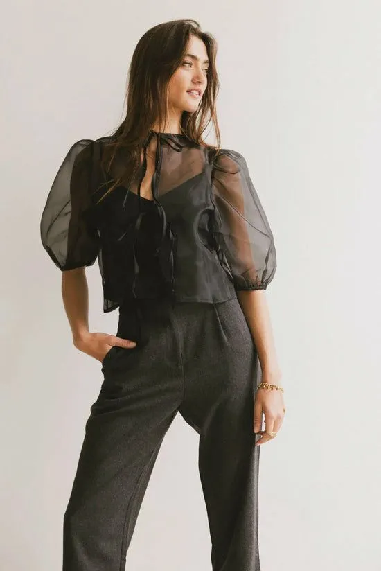 Bohme Zuri Sheer Tie Blouse In Black Black Women Blouses