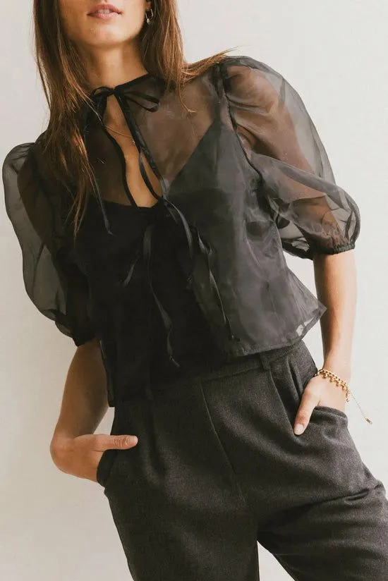 Bohme Zuri Sheer Tie Blouse In Black Black Women Blouses