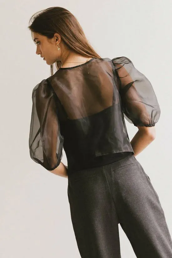 Bohme Zuri Sheer Tie Blouse In Black Black Women Blouses