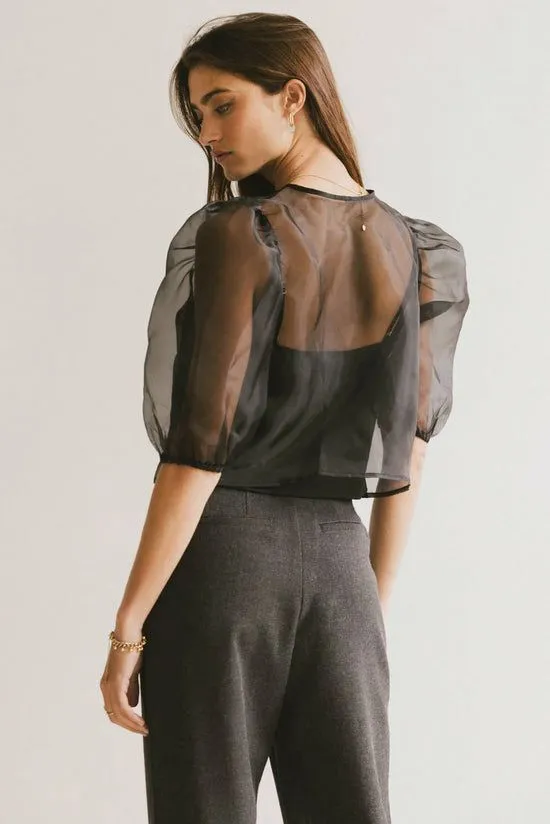 Bohme Zuri Sheer Tie Blouse In Black Black Women Blouses