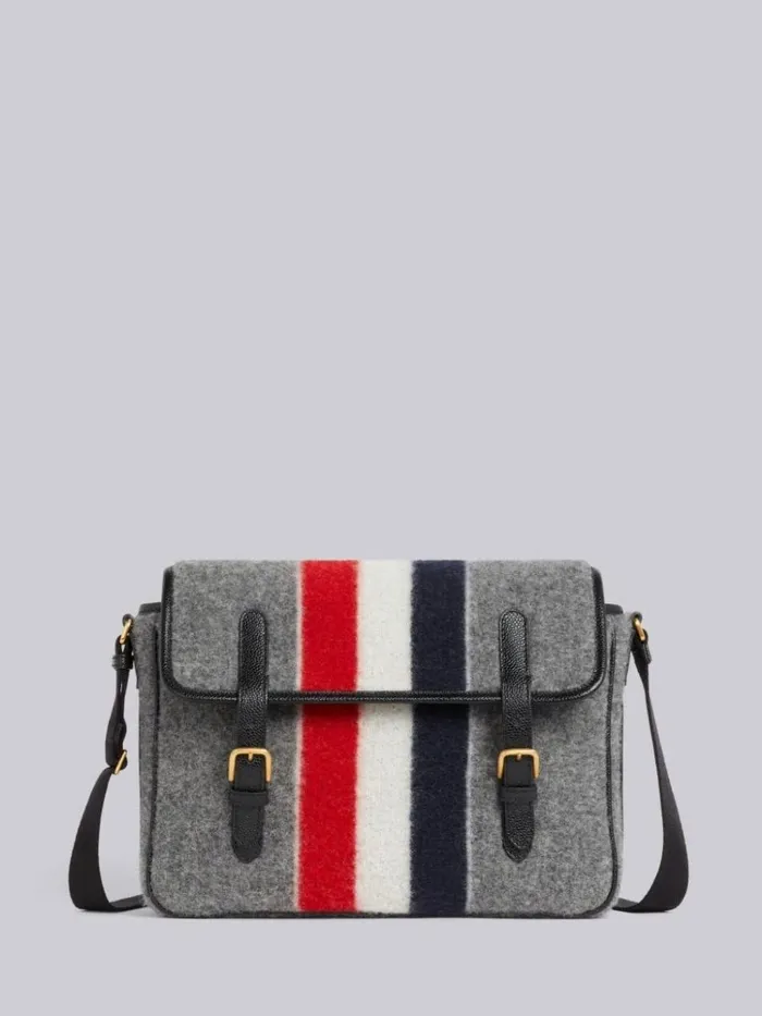 Boiled Wool Stripe Hunting Messenger Bag Medium Grey WomenMen Thom Browne Crossbody Bags Boiled Wool Stripe Hunting Messenger Bag Medium Grey WomenMen Thom Browne Crossbody Bags