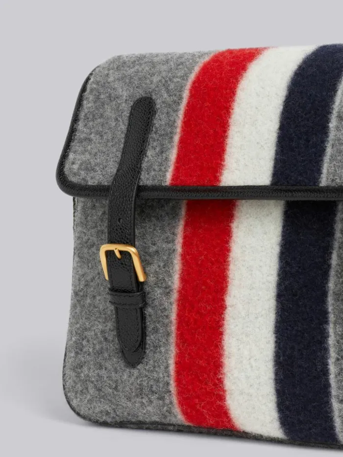Boiled Wool Stripe Hunting Messenger Bag Medium Grey WomenMen Thom Browne Crossbody Bags