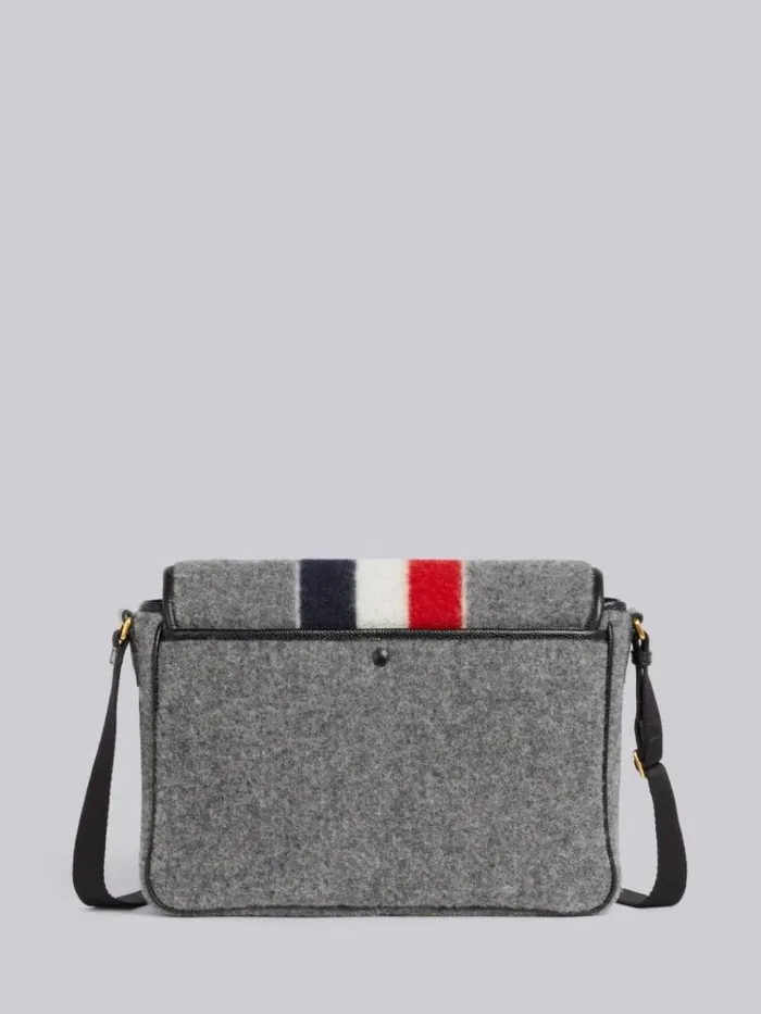 Boiled Wool Stripe Hunting Messenger Bag Medium Grey WomenMen Thom Browne Crossbody Bags