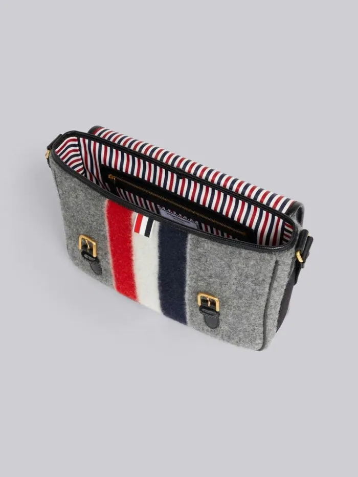 Boiled Wool Stripe Hunting Messenger Bag Medium Grey WomenMen Thom Browne Crossbody Bags