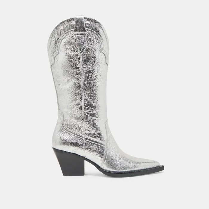 Boots and Booties Women Dolce Vita Rasima Wide Calf Boots Silver Distressed Leather