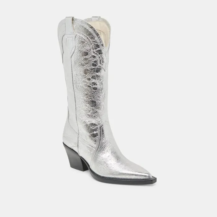 Boots and Booties Women Dolce Vita Rasima Wide Calf Boots Silver Distressed Leather