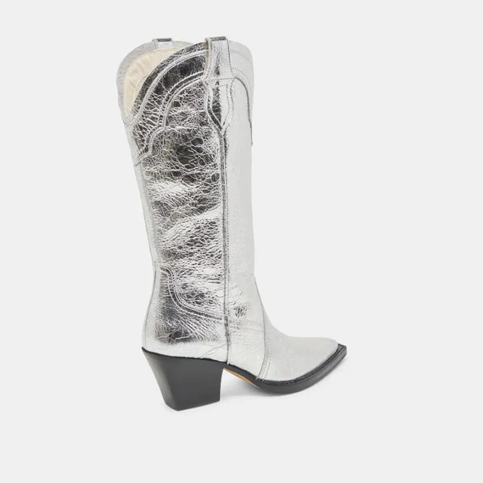 Boots and Booties Women Dolce Vita Rasima Wide Calf Boots Silver Distressed Leather