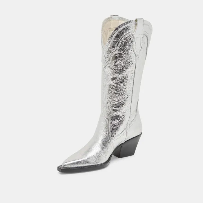 Boots and Booties Women Dolce Vita Rasima Wide Calf Boots Silver Distressed Leather