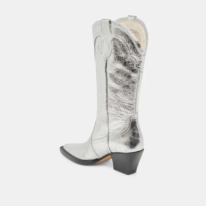 Boots and Booties Women Dolce Vita Rasima Wide Calf Boots Silver Distressed Leather