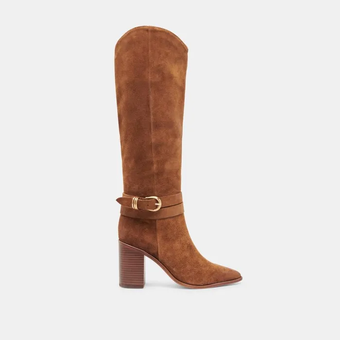 Boots and Booties Women Dolce Vita Tyrone Wide Calf Boots Brown Suede