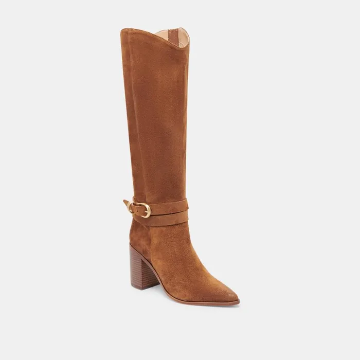 Boots and Booties Women Dolce Vita Tyrone Wide Calf Boots Brown Suede