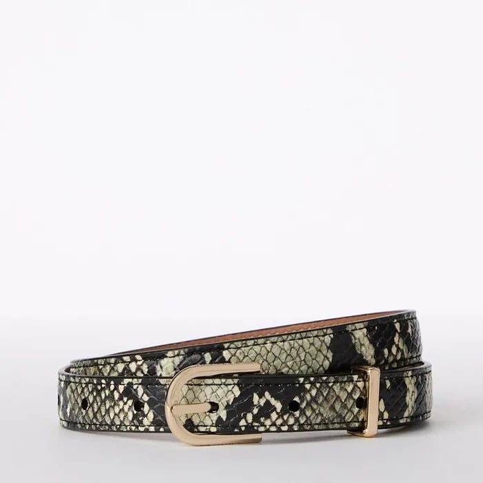 Brahmin Belts Skinny Leather Gold Buckle Belt Grey Classic Snake 8211 Women