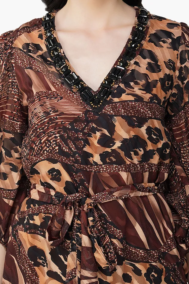 Brown Animal Patch Print Short Dress Brown Animal Patch Print Short Dress