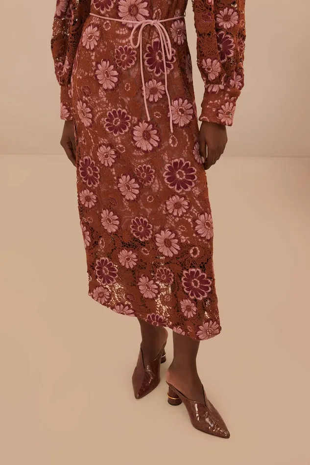 Brown Gigi Tapestry Guipure Midi Dress Women FARM Rio Midi Dresses Brown Gigi Tapestry Guipure Midi Dress Women FARM Rio Midi Dresses