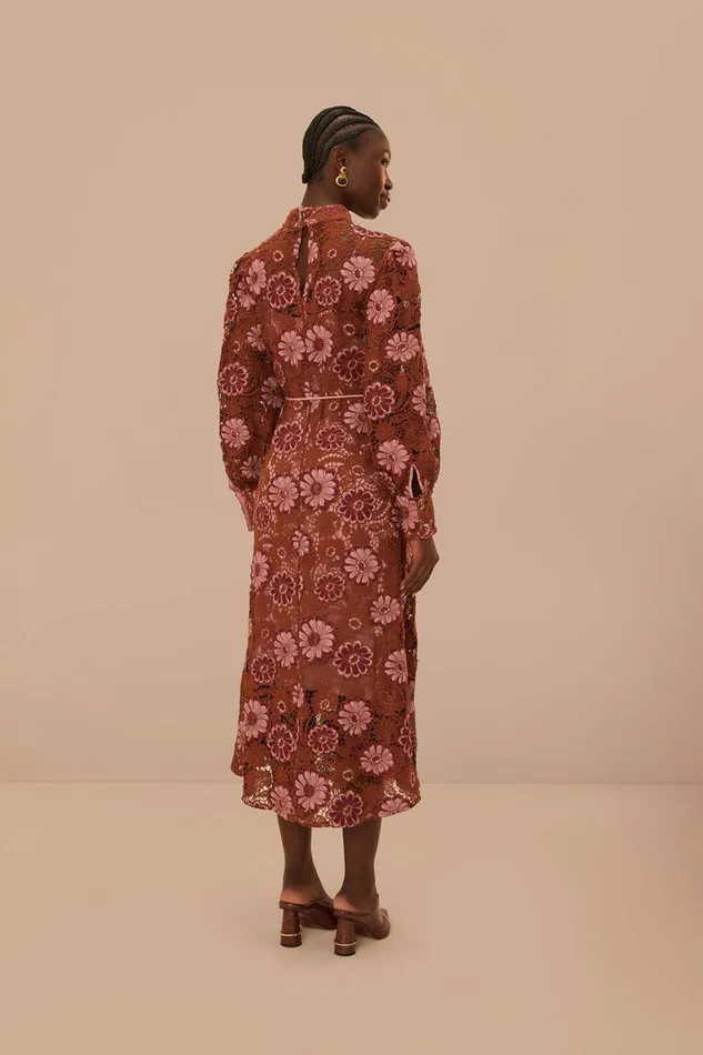 Brown Gigi Tapestry Guipure Midi Dress Women FARM Rio Midi Dresses Brown Gigi Tapestry Guipure Midi Dress Women FARM Rio Midi Dresses