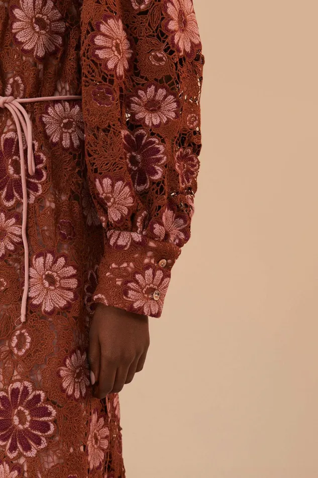 Brown Gigi Tapestry Guipure Midi Dress Women FARM Rio Midi Dresses Brown Gigi Tapestry Guipure Midi Dress Women FARM Rio Midi Dresses