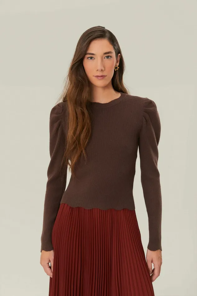 Brown Knit Blouse Women FARM Rio Blouses