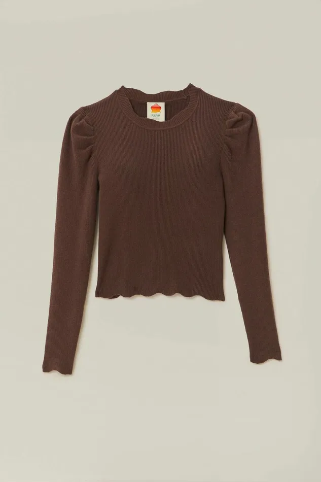 Brown Knit Blouse Women FARM Rio Blouses Brown Knit Blouse Women FARM Rio Blouses