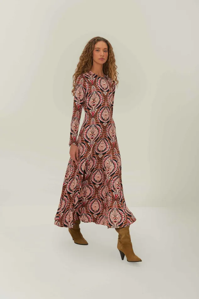 Brown Pineapple Jewelry Midi Dress Women FARM Rio Midi Dresses Brown Pineapple Jewelry Midi Dress Women FARM Rio Midi Dresses