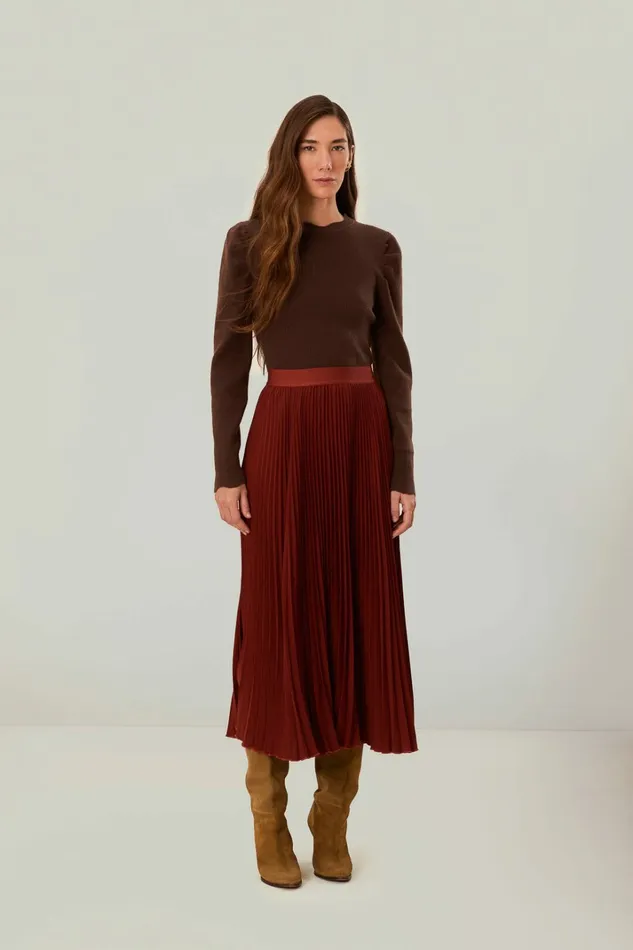 Brown Pleated Maxi Skirt Women FARM Rio Skirts