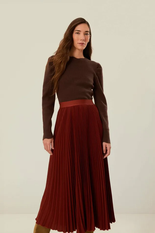 Brown Pleated Maxi Skirt Women FARM Rio Skirts Brown Pleated Maxi Skirt Women FARM Rio Skirts