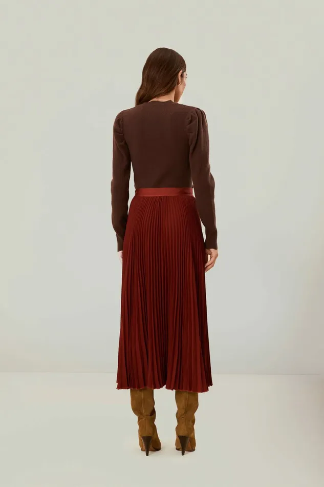 Brown Pleated Maxi Skirt Women FARM Rio Skirts Brown Pleated Maxi Skirt Women FARM Rio Skirts