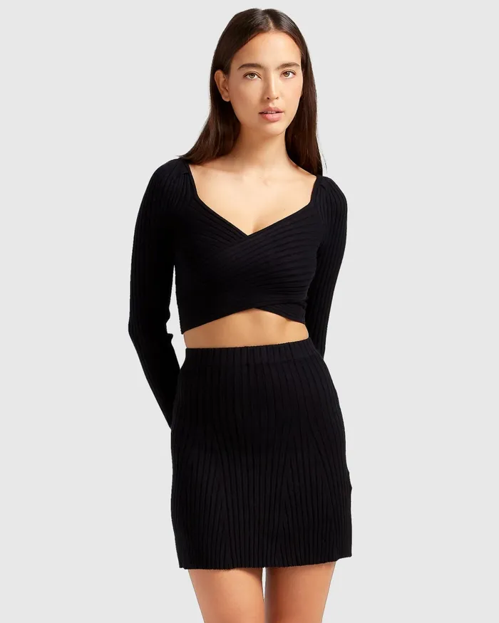 C039est Belle Knit Mini Skirt 8211 Black Women Pants and Skirts Belle and Bloom